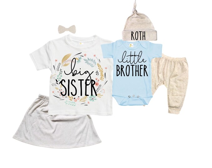Big Sister/Little Brother Matching Sibling Set. Baby Shower Gift. Take Home Outfit. Matching Sibling Set