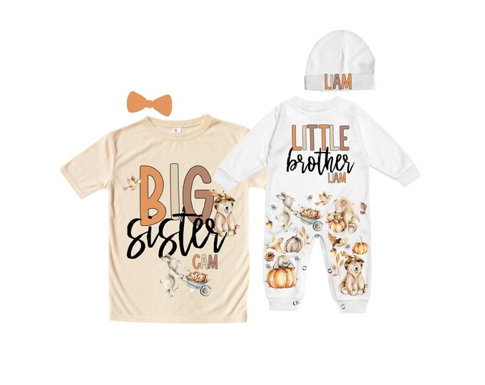 Big Sister/Little Brother Matching Sibling Set. Baby Shower Gift. Take Home Outfit. Matching Sibling Set