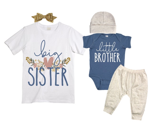 Big Sister/Little Brother Matching Sibling Set. Baby Shower Gift. Take Home Outfit. Matching Sibling Set