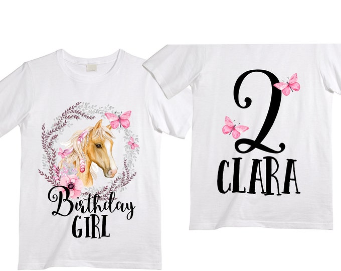 Personalized Two Horse Unicorn theme Birthday Shirt. Two Birthday. Girl's Dino Birthday Shirt. Dinosaur Birthday Shirt.