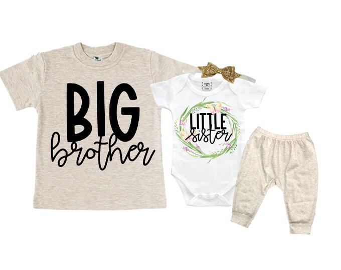 Big Brother/Little Sister Matching Sibling Set. Baby Shower Gift. Take Home Outfit. Matching Sibling Set
