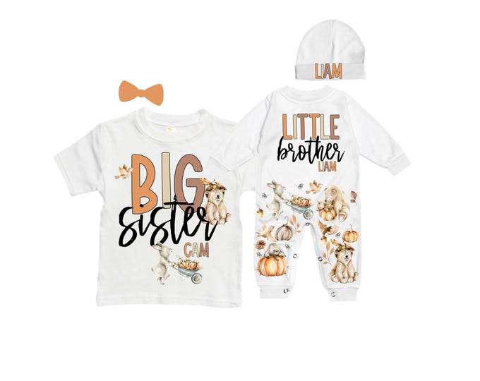 Big Sister/Little Brother Matching Sibling Set. Baby Shower Gift. Take Home Outfit. Matching Sibling Set