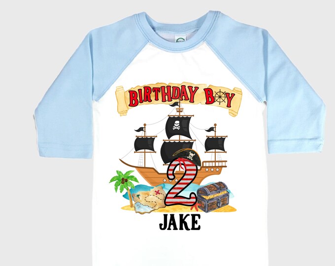 Personalized Pirate Ship theme Birthday Shirt. Two Birthday. Boy's Pirate Birthday. Shiver Me Timbers. Ahoy Matey. Arr. Arragh Shirt. Pirate