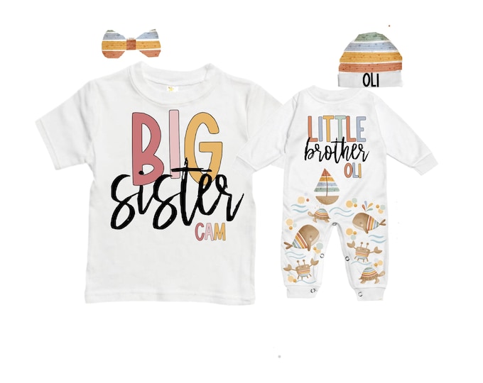 Big Sister/Little Brother Matching Sibling Set. Baby Shower Gift. Take Home Outfit. Matching Sibling Set