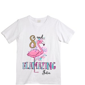 Personalized Flamingo Tropical themed EIGHT Birthday Girl Shirt. Cake Smash Short Sleeve Birthday Shirt. 8th . Birthday Shirt