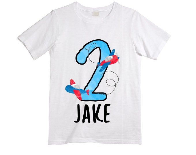 Personalized Airplane theme Birthday Shirt. Two Birthday. Boy's Car Birthday Shirt. Airplane Racing Birthday Shirt.