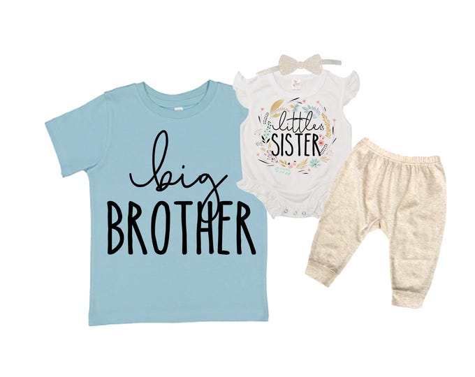 Big Brother/Little Sister Matching Sibling Set. Baby Shower Gift. Take Home Outfit. Matching Sibling Set