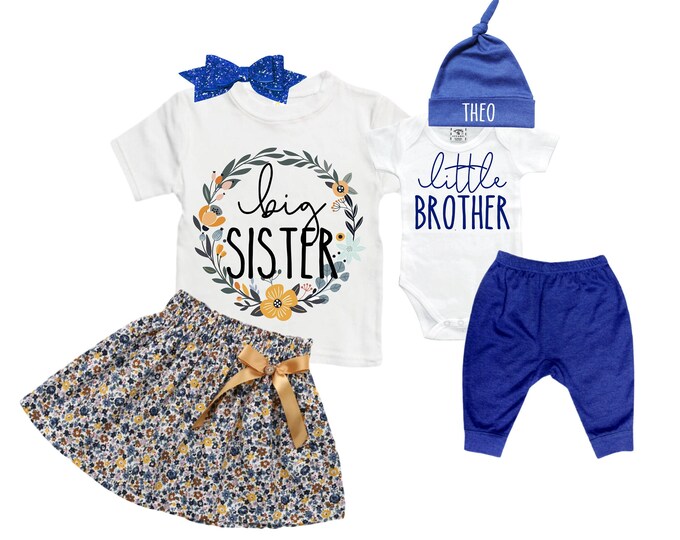 Big Sister/Little Brother Matching Sibling Set. Baby Shower Gift. Take Home Outfit. Matching Sibling Set