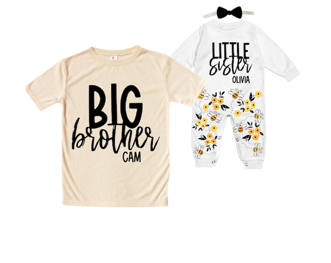 Big Brother/Little Sister Matching Sibling Set. Baby Shower Gift. Take Home Outfit. Matching Sibling Set