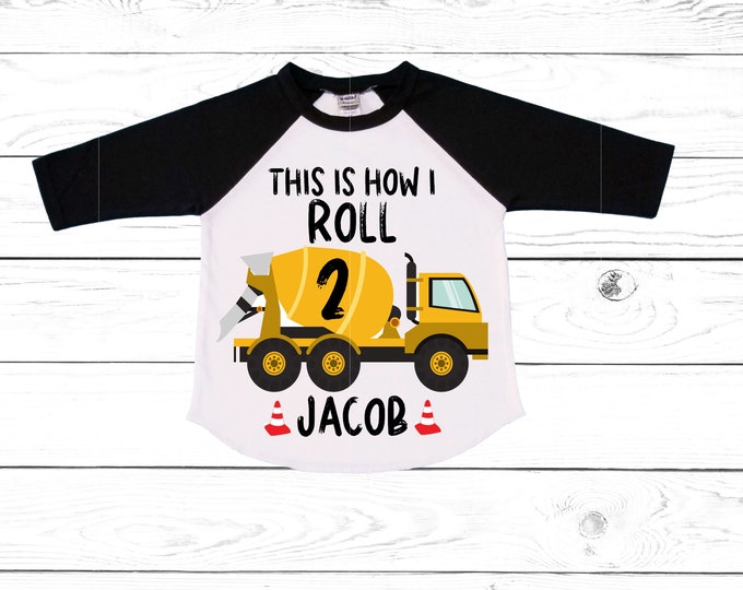 Personalized Construction Themed Cement Truck Construction theme Birthday Shirt. Two Birthday. Boy's Truck Birthday Shirt. Trash Shirt.