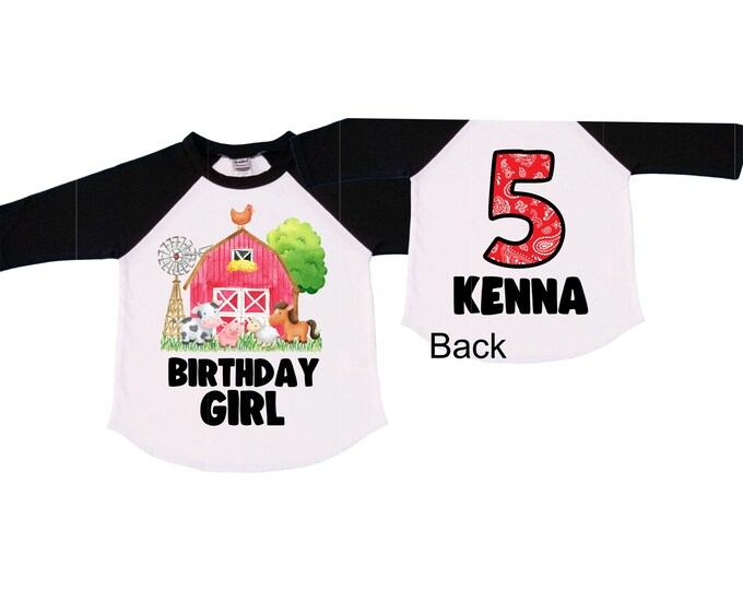 Personalized Farm Barn Farm Animal Tractor theme Birthday Shirt. FIVE Birthday. Girls Farm Birthday Shirt. Tractor Birthday Shirt. 5th