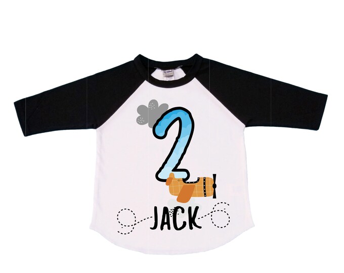 Personalized Airplane theme Birthday Shirt. Two Birthday. Boy's Car Birthday Shirt. Airplane Racing Birthday Shirt.