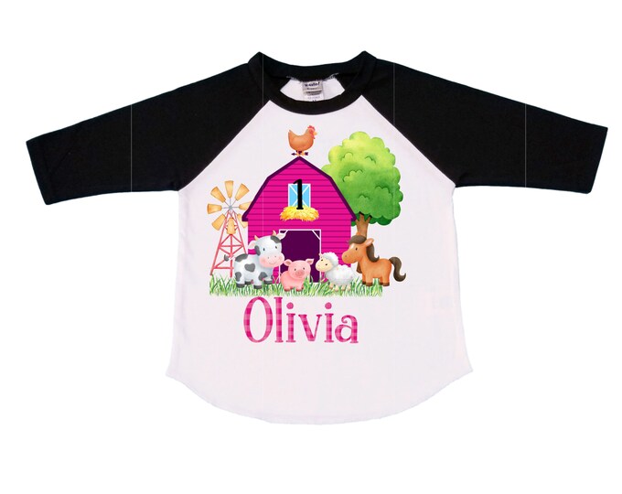 Farm Barn Tractor Farm Animal theme Birthday Shirt. ONE Birthday. Girl's Tractor Birthday. Farm Birthday Shirt. First Birthday Cake Smash