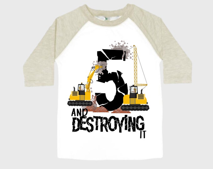 Personalized 5 Digger Truck Construction FIVE theme Birthday Shirt. FIVE Birthday. Birthday. Trash Truck Birthday .