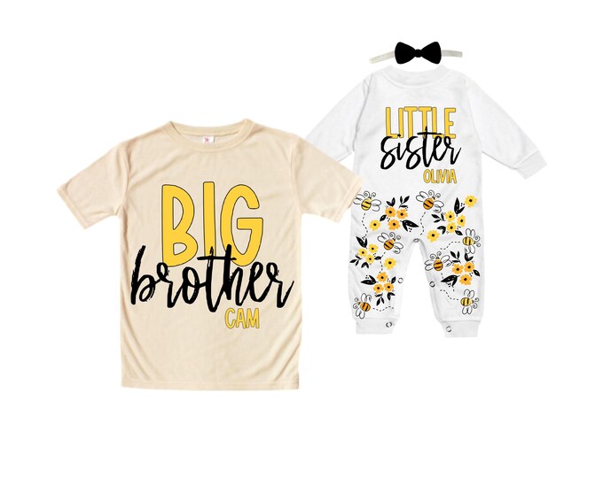 Big Brother/Little Sister Matching Sibling Set. Baby Shower Gift. Take Home Outfit. Matching Sibling Set