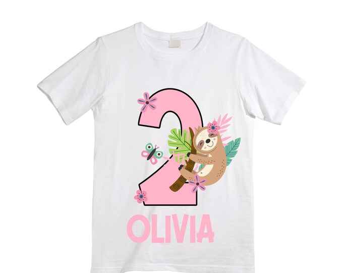 Personalized Sloth Themed TWO Birthday Girl Shirt. Cake Smash Sleeve Birthday Shirt. TWO . Birthday Shirt