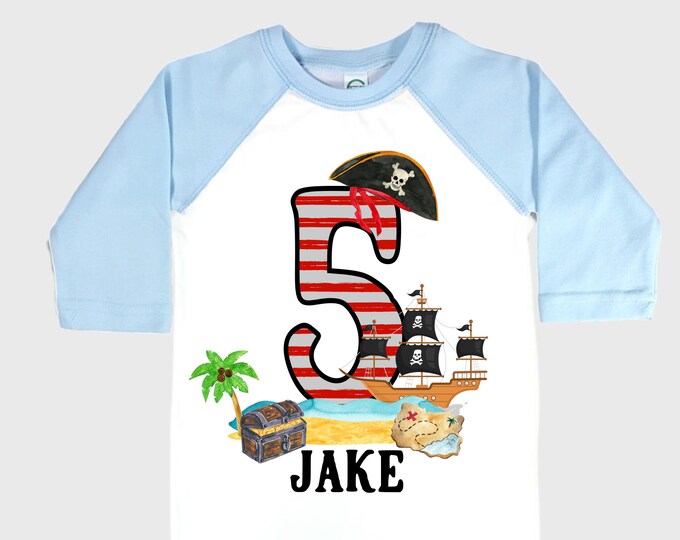 Personalized Pirate Ship FIVE Pirate Ship theme Birthday Shirt. Five Birthday. Boy's Pirate. Ahoy Matey, Arr Matey, Arrgh, Shiver Me Timber