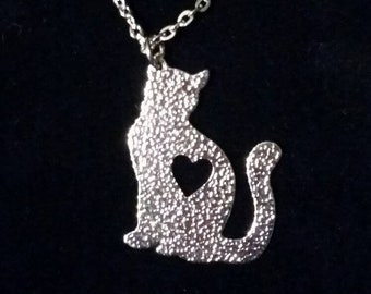 Silver Cat Pendant Necklace, Halloween Cat Necklace, Animal Pendant, Cat Lover Gift, Animal Jewelry, Womens Silver Tone Necklace