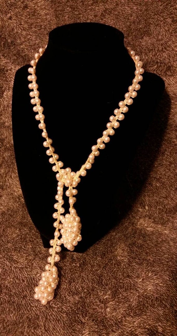 Vintage Beaded Pearl Necklace - Vintage Beaded Fa… - image 2