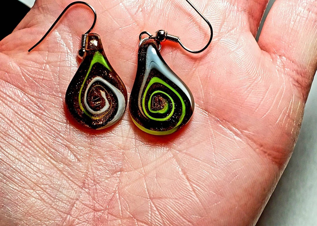 Buy Blown Glass Earrings Lime Green Gold Swirl Heady Glass Earrings