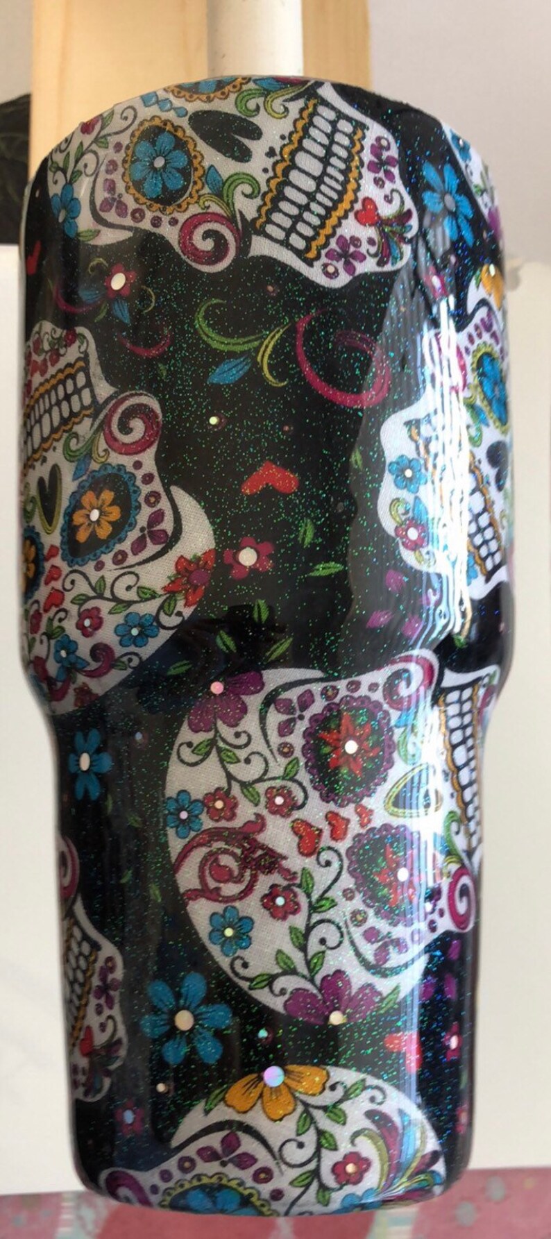 Halloween, Sugar Skull, Glitter, Fabric, Epoxy Tumbler Etsy