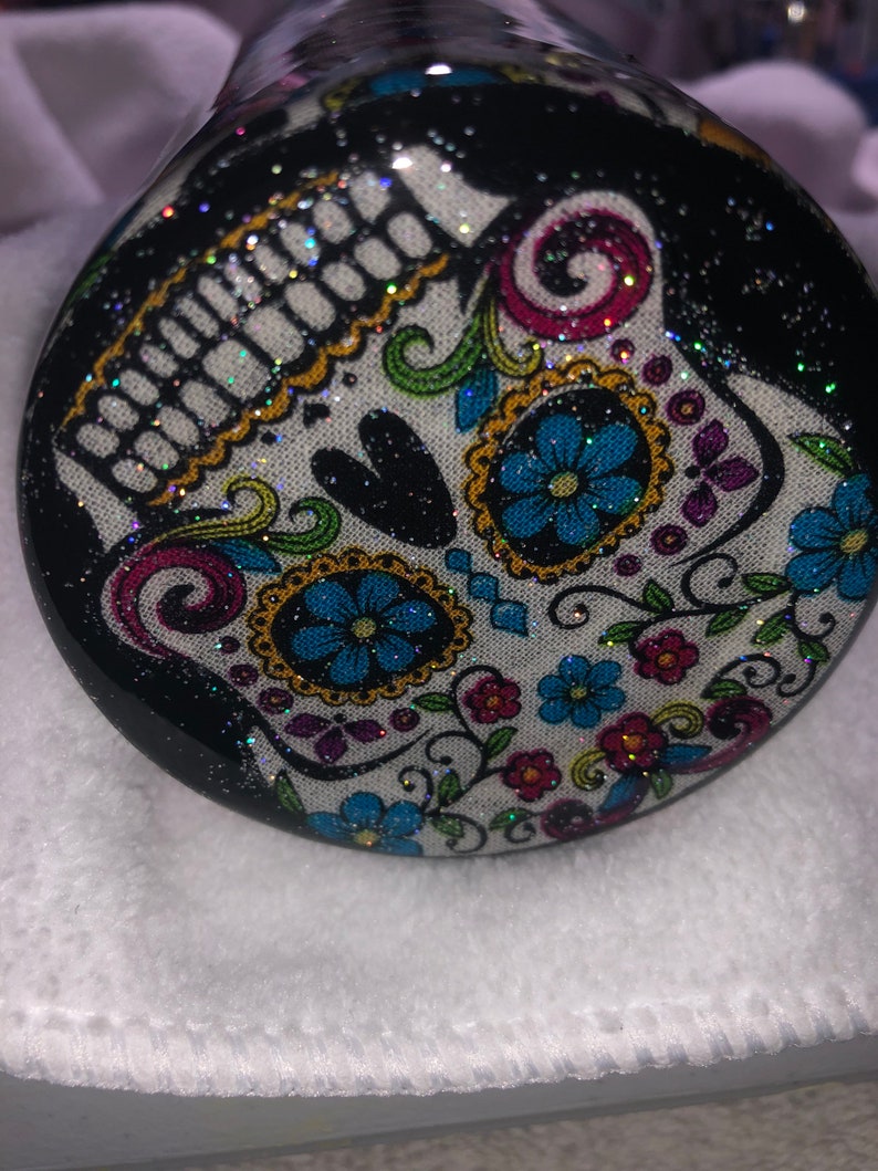 Halloween, Sugar Skull, Glitter, Fabric, Epoxy Tumbler Etsy
