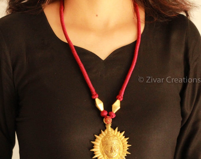 handcrafted necklace handcrafted Boho style sun necklace thread necklace sun handcrafted long necklace