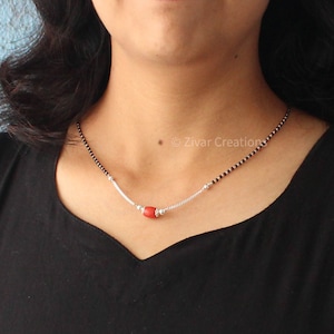 Silver Italian Coral Mangalsutra Necklace: Indian Jewelry Gift
