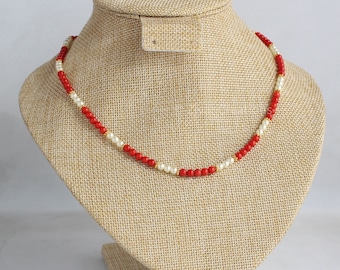 Collier Vintage 3 Rangs De Perles Tressées Anthracite, Corail Et Doré - Bijou Rétro Chic