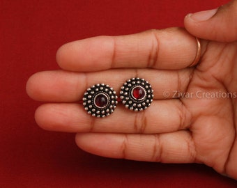 Oxidized German Silver Stud Earrings: Bohemian Indian Jewelry
