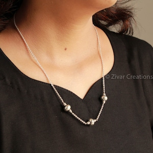 925 Silver Beads Necklace, Dainty Indian Jewelry