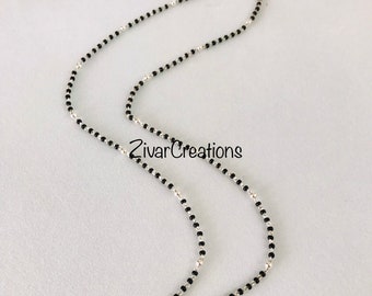 Silver chain mangalsutra, 925 silver chain with changeable lock, Black beads necklace, DaintyDaily Wear, gift for her