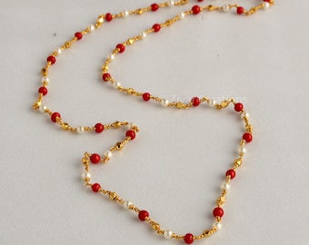 Coral Colour Pearl Jaipuri Mala Set: Traditional Elegance, Indian Coral Necklace, Long Necklace