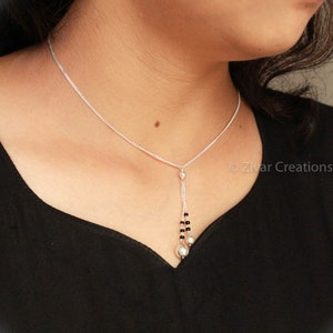 Delicate Silver Mangalsutra Necklace: Indian Jewelry, 17 inch Chain