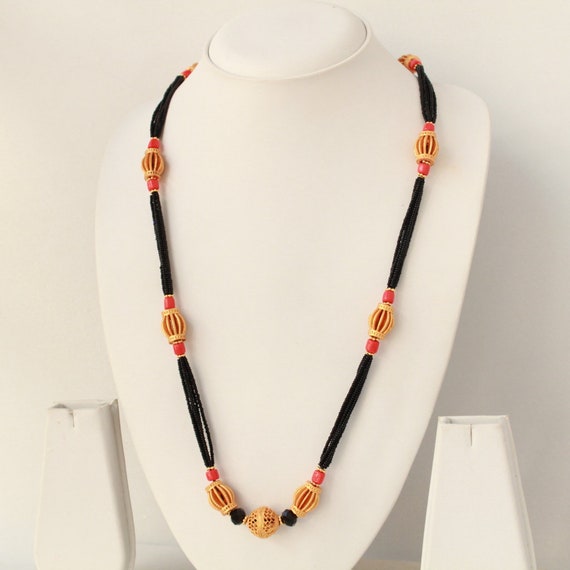 Handcrafted Coral Designer Mangalsutra Long Mangalsutra Matte