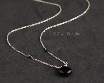 Black Drop Sterling Silver Chain Necklace, Indian Jewelery, Short Necklace, Gift For Her