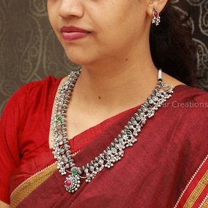 Kolhapuri oxidised Saaj set, long necklace set, temple jewelry, Indian Jewelry, maharashtian jewellery, handmade German silver Jewellery set