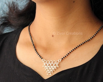 Silver Sarsawati Pendant Mangalsutra, Indian Short Necklace, Dainty Jewelery, Gift For Her, 925 Necklace, Handmade Necklace