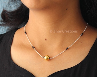 925 Silver Two Tone Short Mangalsutra, Traditional Ethnic Jewelry