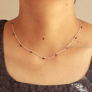 Sterling Silver Mangalsutra Necklace: Black Bead Indian Jewelry, 16 inch