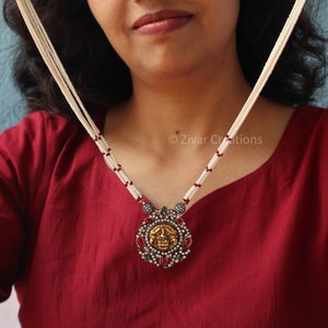 South Indian Handcrafted Lakshmi Pendant Necklace, Indian Beads Necklace