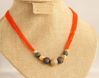Orange Cutting Beads Necklace, Gift For Her, Indian Jewelry