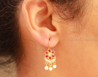 Red stones Flower shape earring, indian jewellery, dangling earring, earring, gift for her