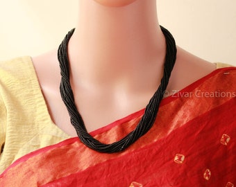 small black glass beads Necklace, necklace, mangalsutra, gift for her