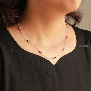 925 Silber und schwarze Perlen Mangalsutra Kette, silberne Kette, silbernes Mangalsutra, Geschenk für Sie