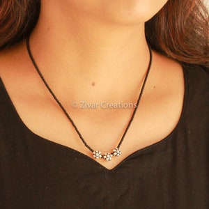 Silver Short Mangalsutra with Floral Pendant: Traditional Indian Oxidized Jewelry