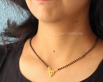 Gold Plated Small Silver Sarsawati Pendant Mangalsutra