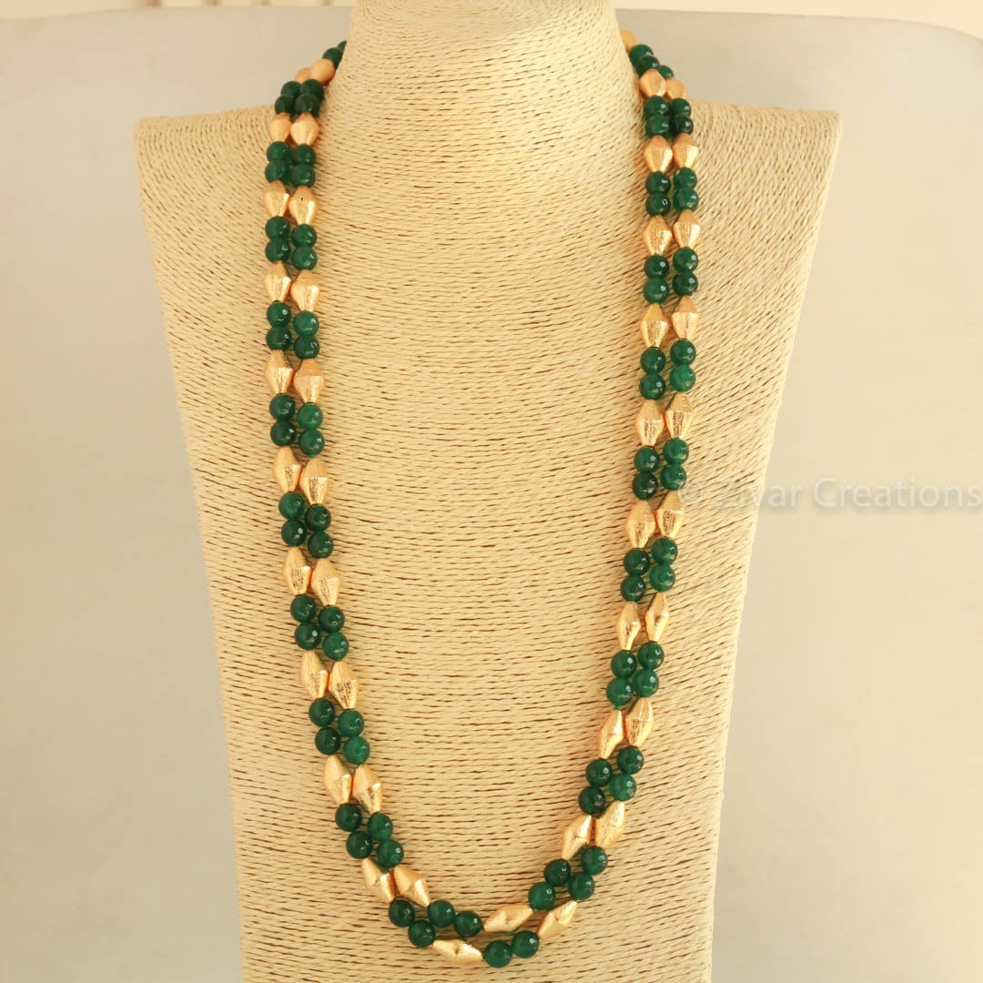 Green and Dholaki Beads Long Necklace 