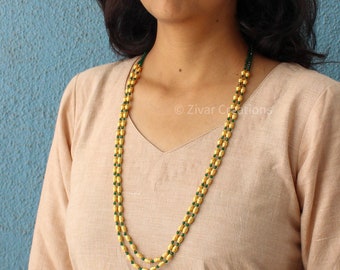 Golden Elegance: Two-Layer Wedding Necklace with Designer Beads