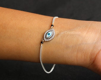 925 Sterling Silver Evil Eye Bracelet, Cz Evil Eye Dainty Bracelet, Gift for her